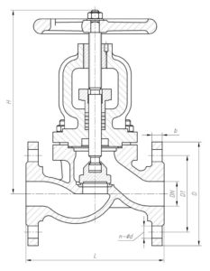 Вентиль запорный 15с22нж_чертеж